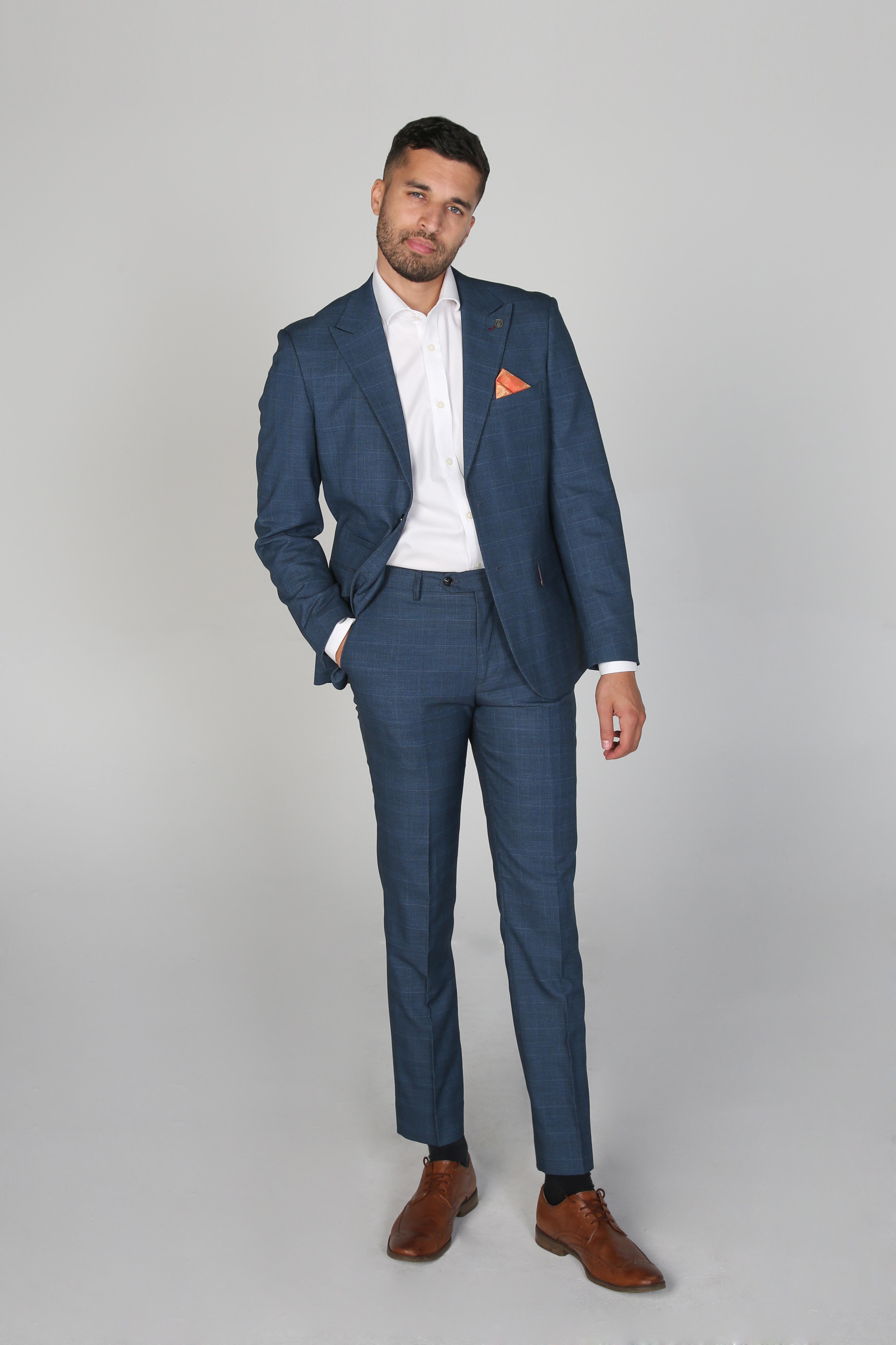 Men’s Check Tailored Fit Navy Suit - VICEROY