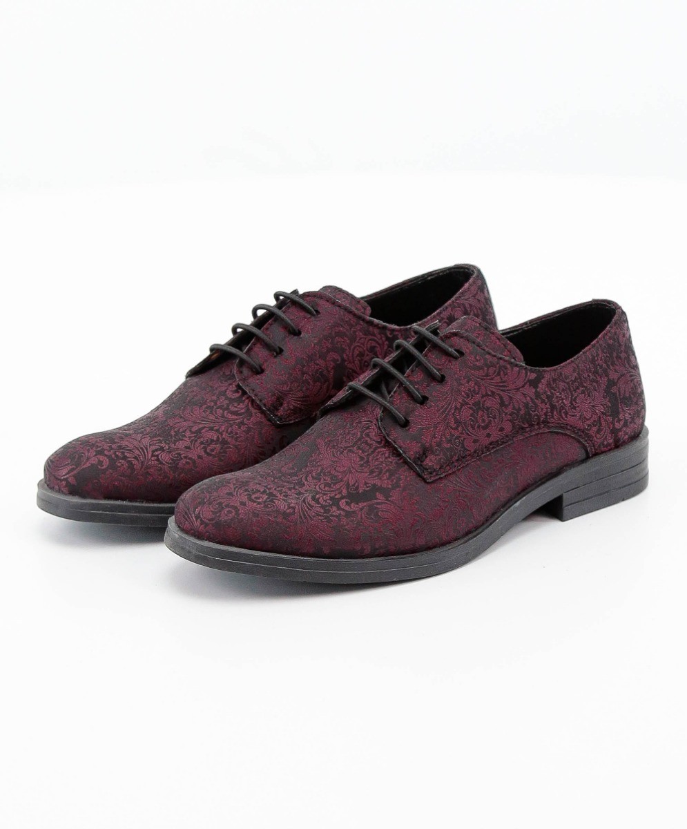Boys Paisley Patterned Lace Up Derby Shoes - Burgundy - Black