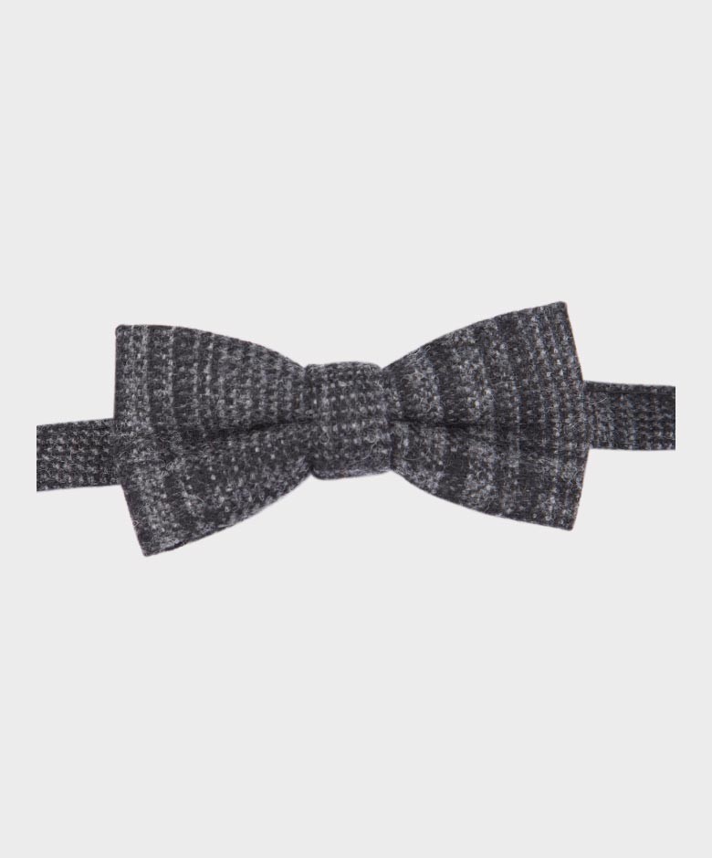 Boys Check Tweed Charcoal Grey Bow Tie and Hanky Set