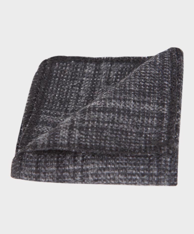 Boys Check Tweed Charcoal Grey Bow Tie and Hanky Set