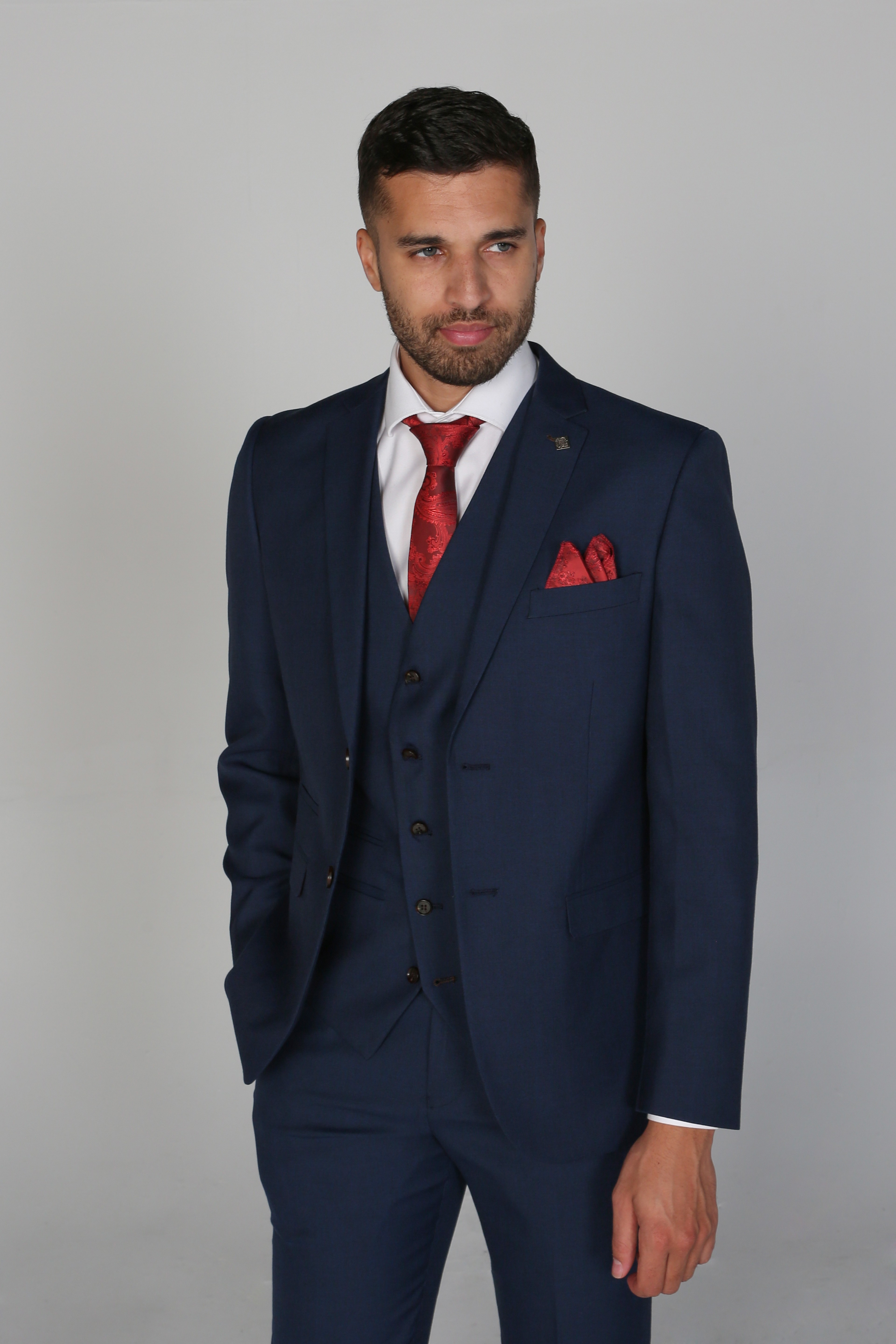 Men's Tailored Fit Formal Suit - CALVIN Navy - Navy Blue
