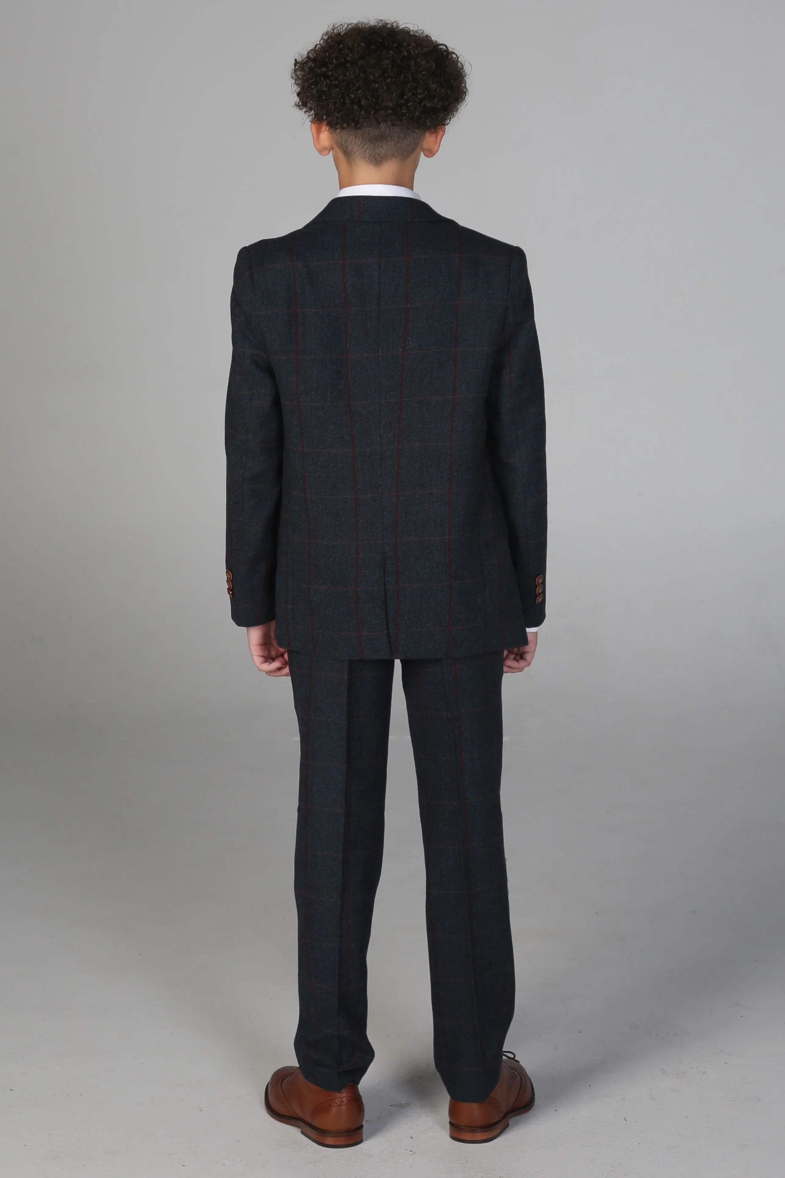 Boys 3 Piece Navy ًWindowpane Check Tweed Suit - MADRID