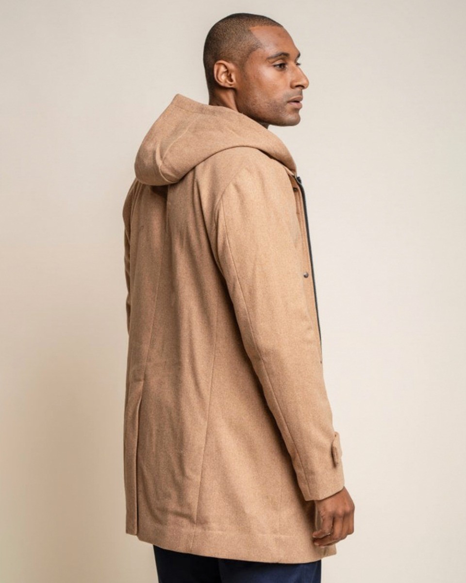 Men's Wool Blend Hooded Coat - MICHIGAN - Camel Beige
