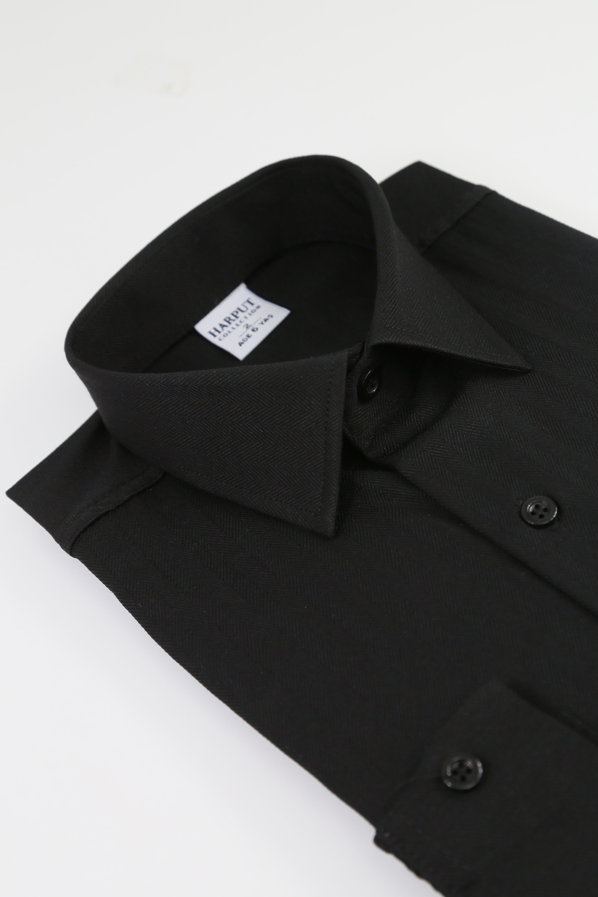 Boys Black Classic Herringbone Dress Shirt - HARPUT