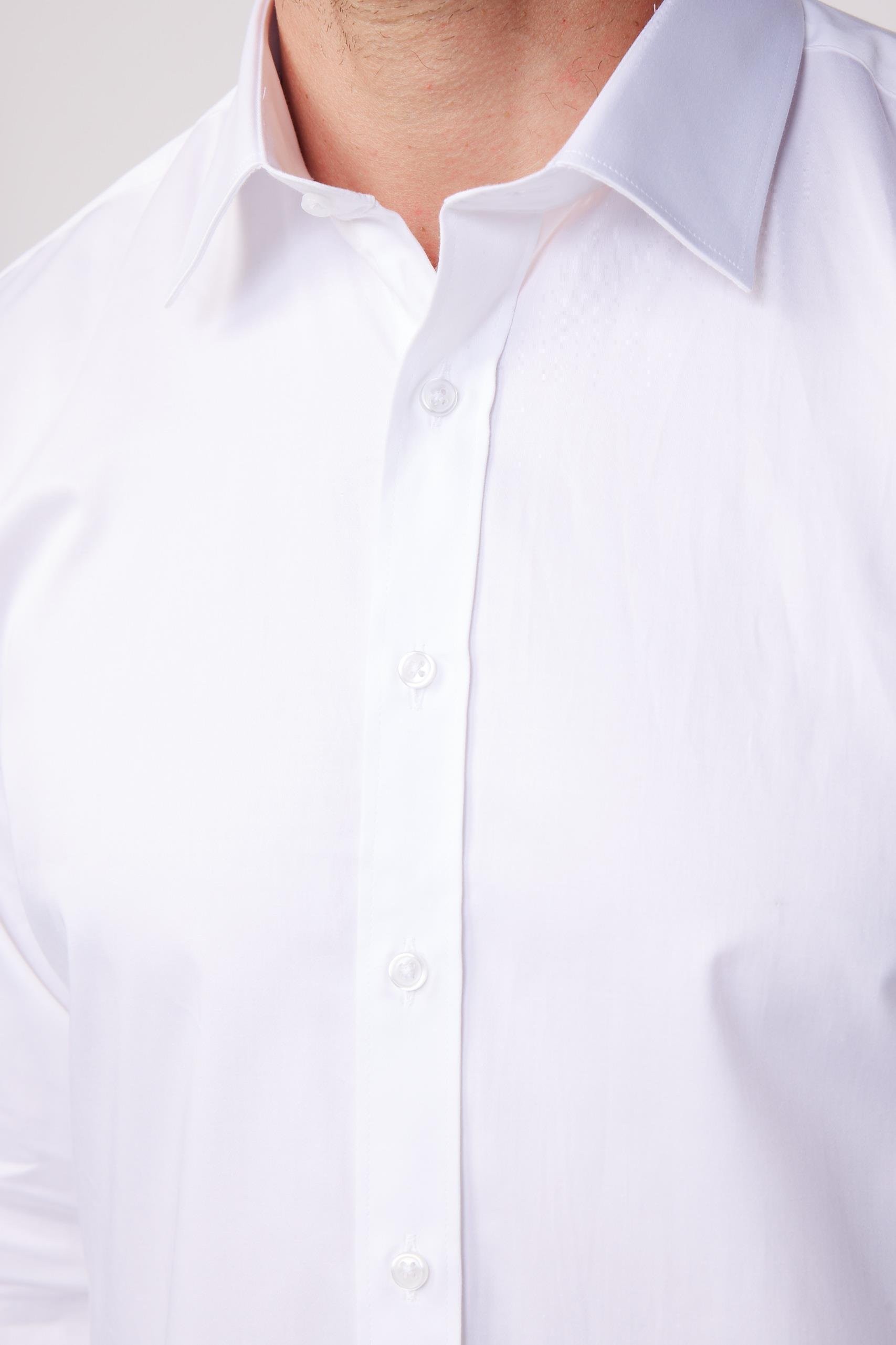 Men's Slim Fit Cotton Satin White Dress Shirt 