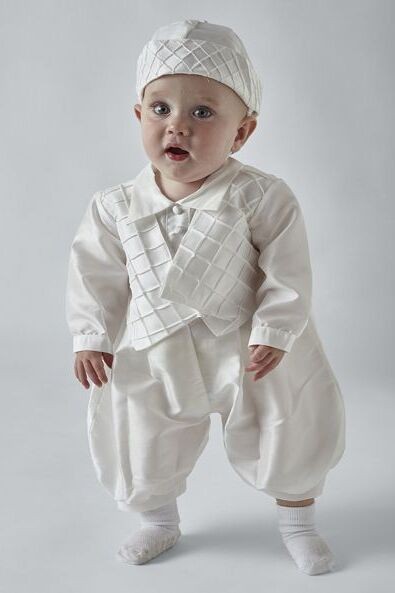 Baby Boys Christening Quilted Romper with Hat - PATRICK - Ivory