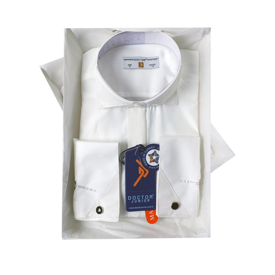 boys white cufflink shirt