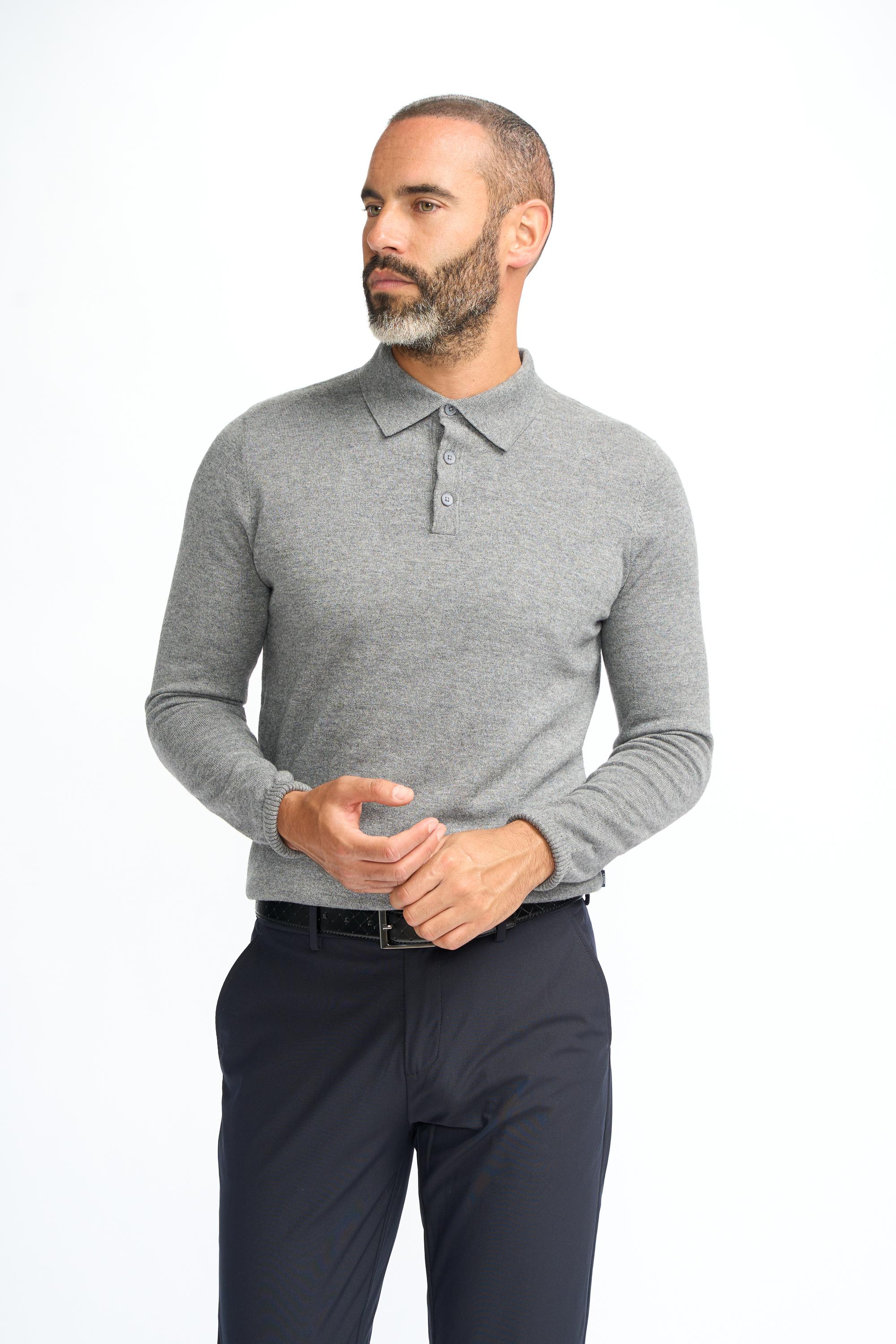 Men’s Wool Knit Long Sleeve Polo Shirt - Boom - Black