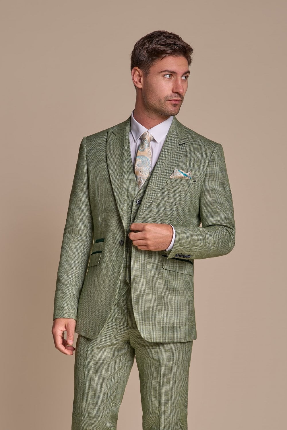 Men's Slim Fit Tweed Check Suit - CARIDI SAGE