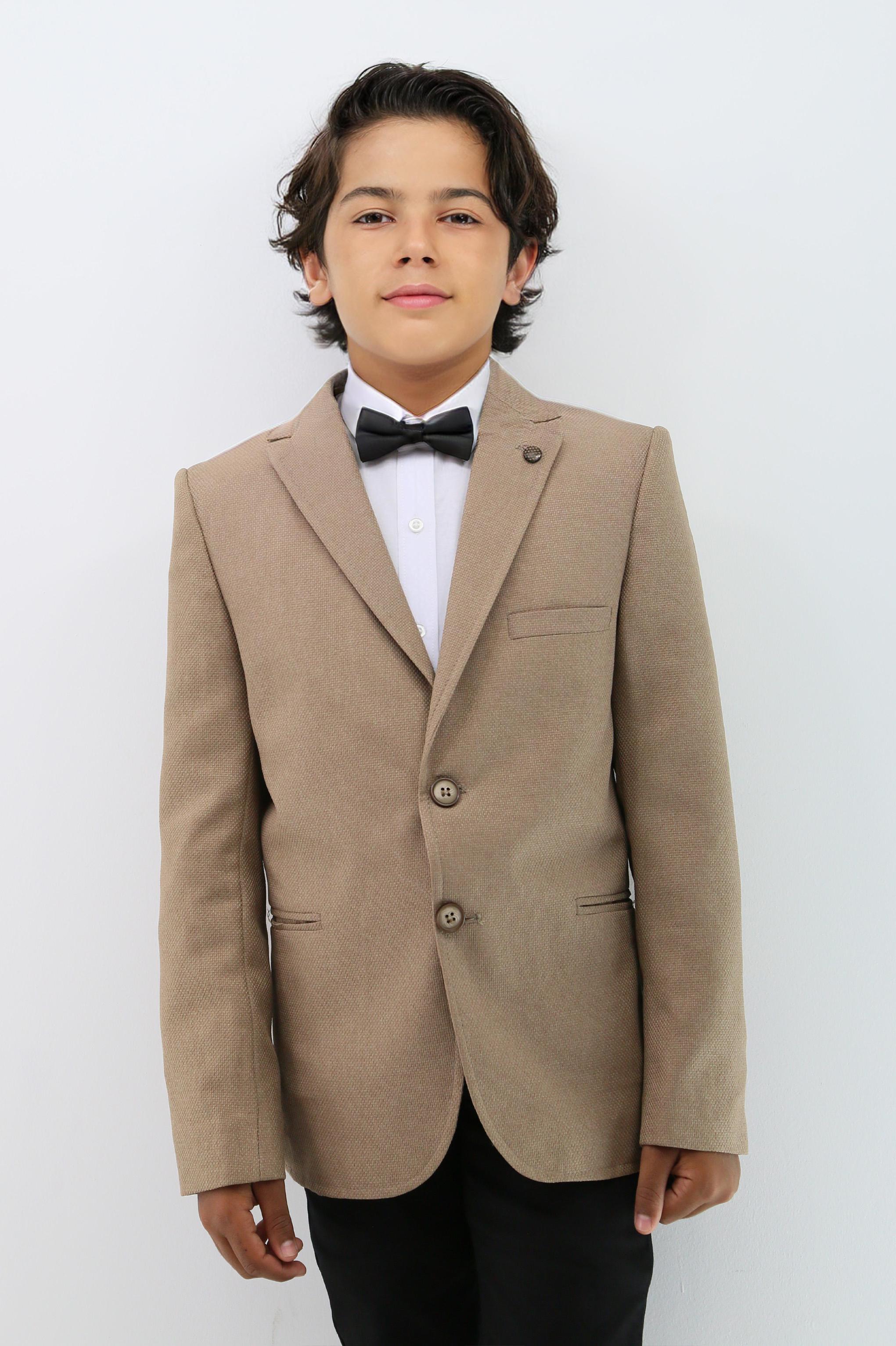 Boys' Formal Beige Textured Blazer Jacket