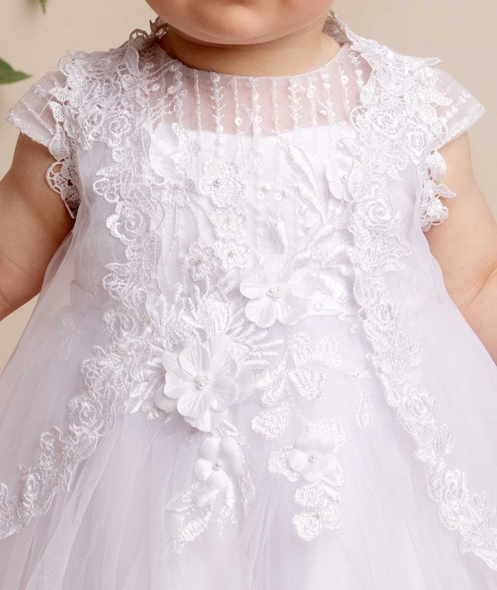Baby Girls White Tulle & Lace Christening Dress - BONNIE