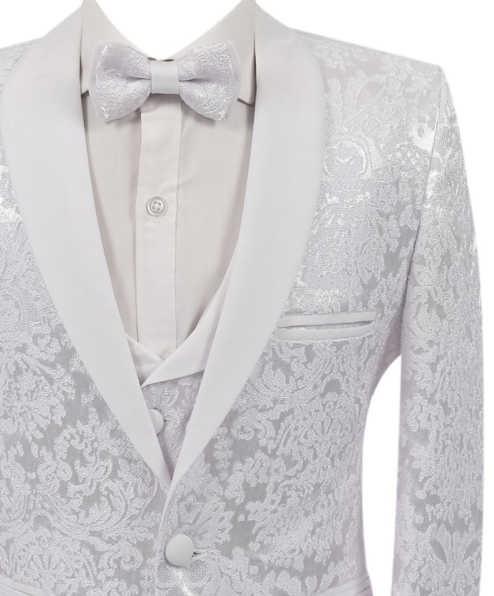 Boys Floral Patterned White Tuxedo Suit Set - RICHARD