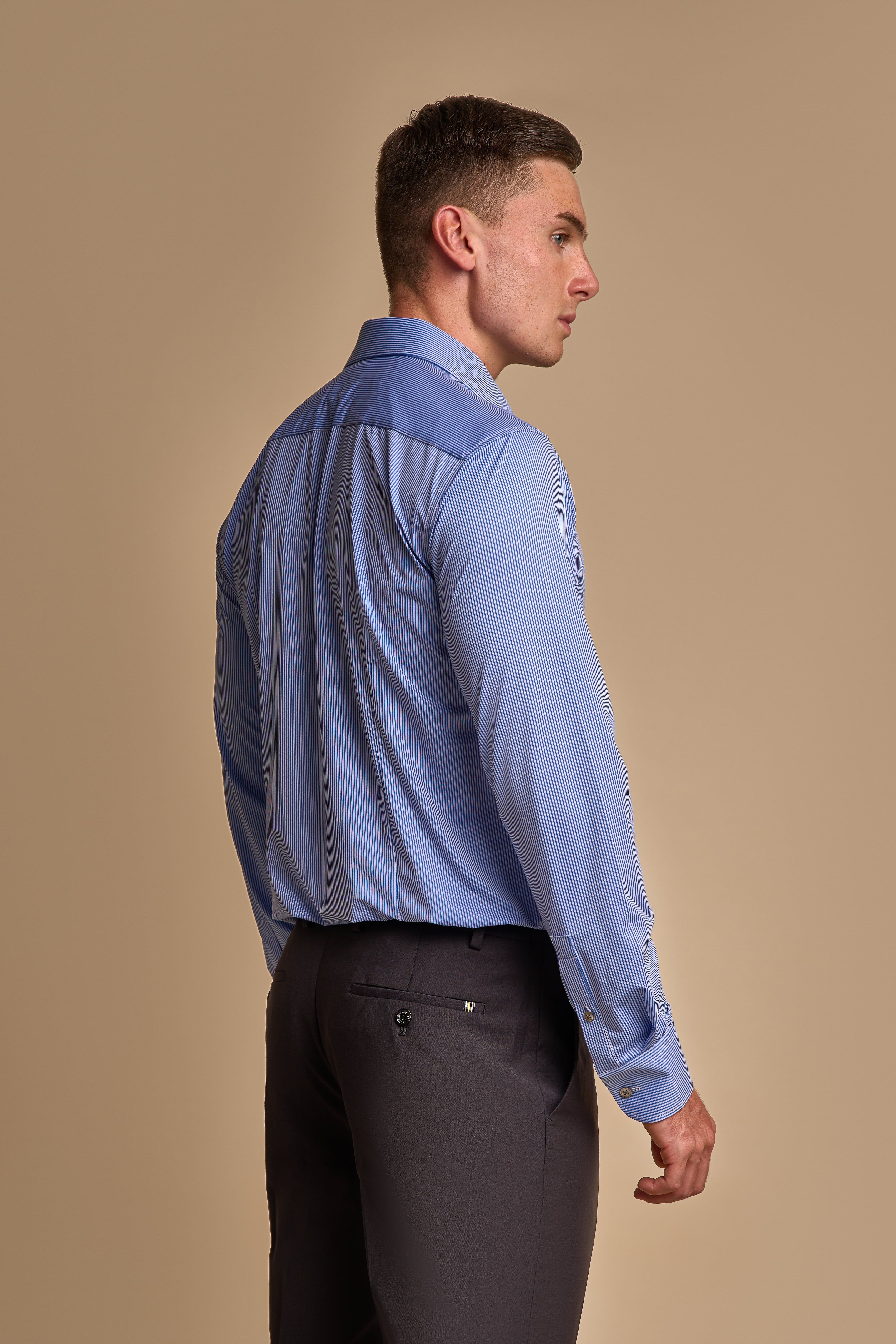 Men's Slim Fit Pinstripe Blue Shirt - DIVINE