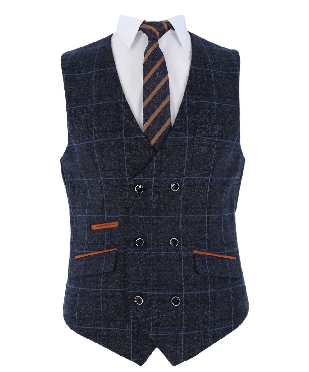 Men's Tailored Fit Retro Check Suit - ANTHONY NAVY - Navy Blue