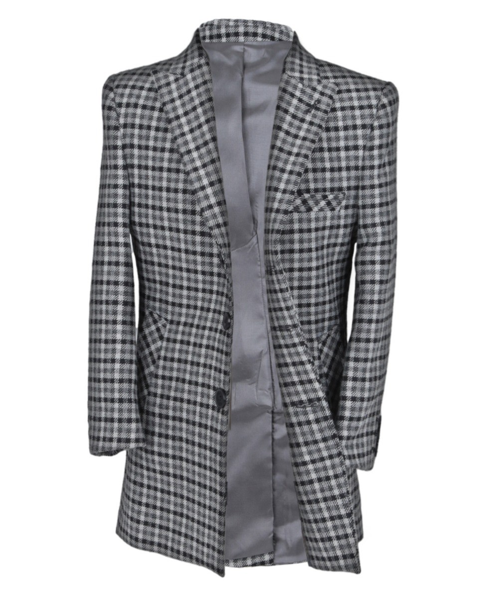 Boys Wool Birdseye Tweed Slim Fit Midi Coat - Light Grey