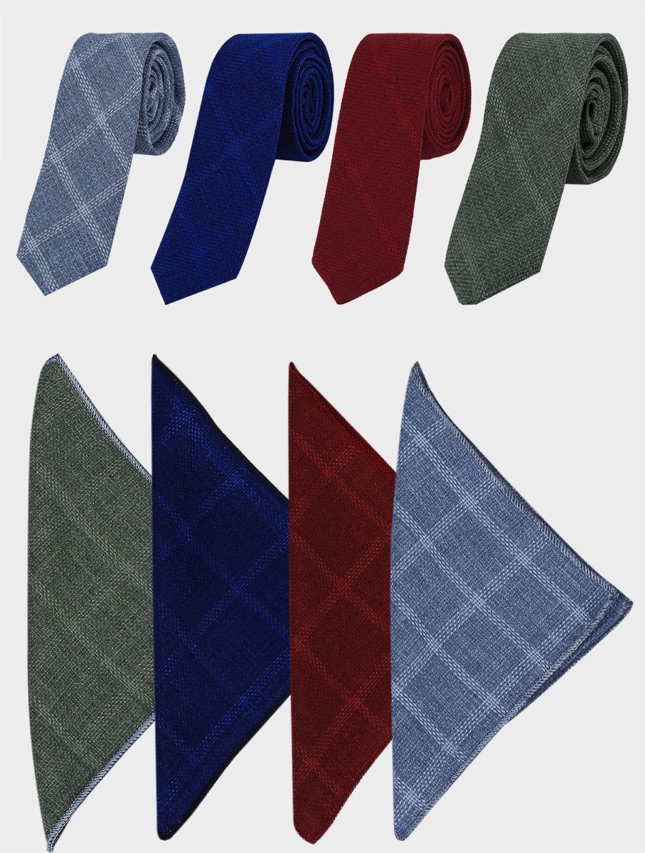Men's Tweed Windowpane Check Tie & Hankie Set - Green