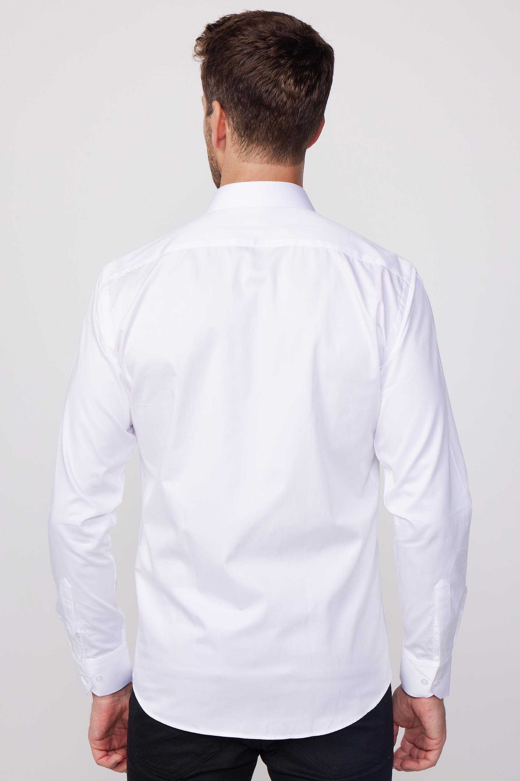 Men's Slim Fit Cotton Satin White Dress Shirt 