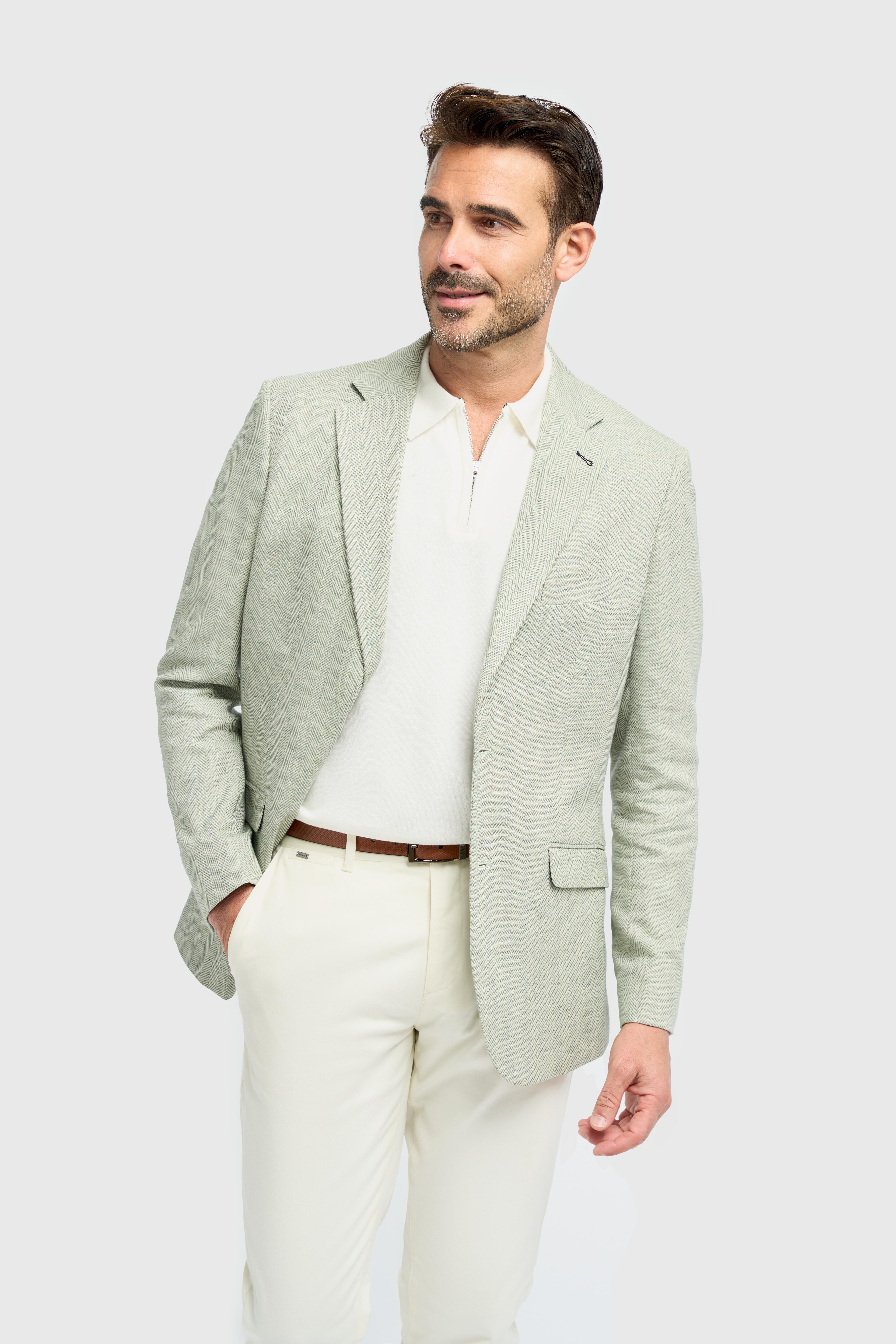 Men’s Sage Green Cotton Blend Blazer - Bodina