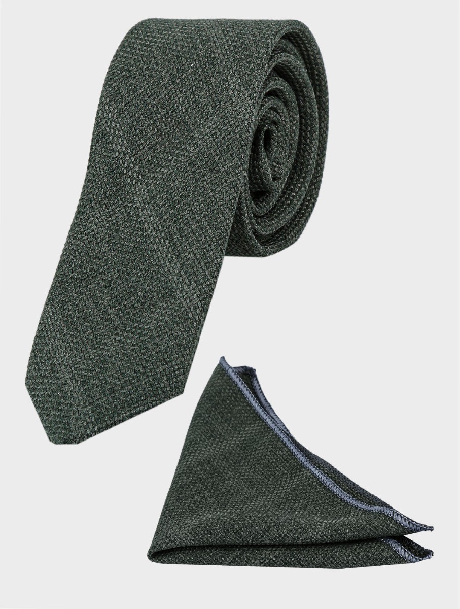 Men's Tweed Windowpane Check Tie & Hankie Set