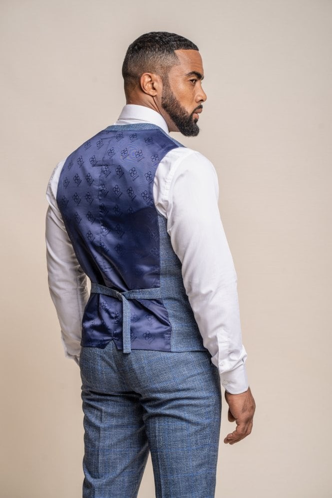 Men's Check Slim Fit Blue Suit - PHANTOM