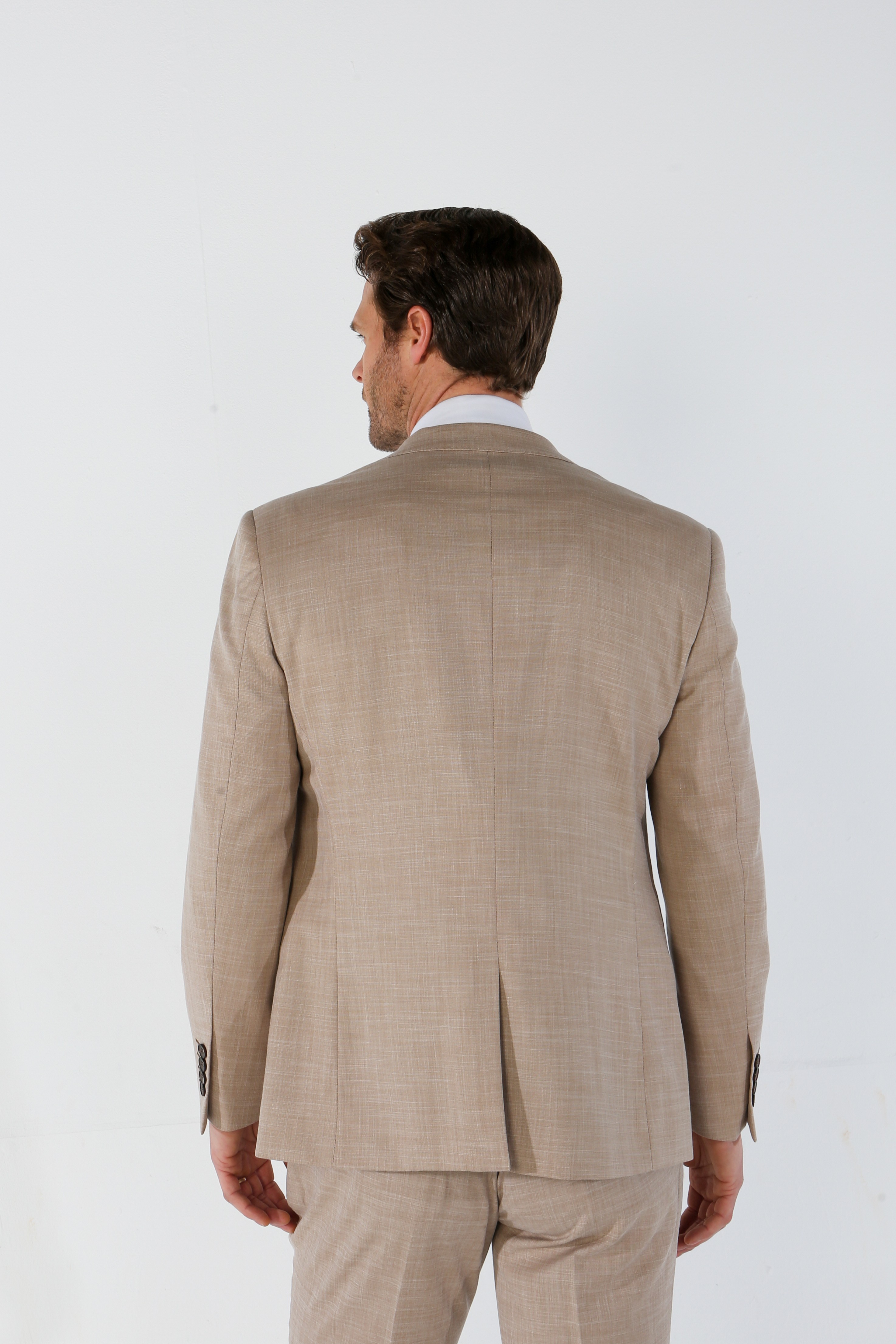Men's Plaid Double-Breasted Suit Jacket - KURT - Beige