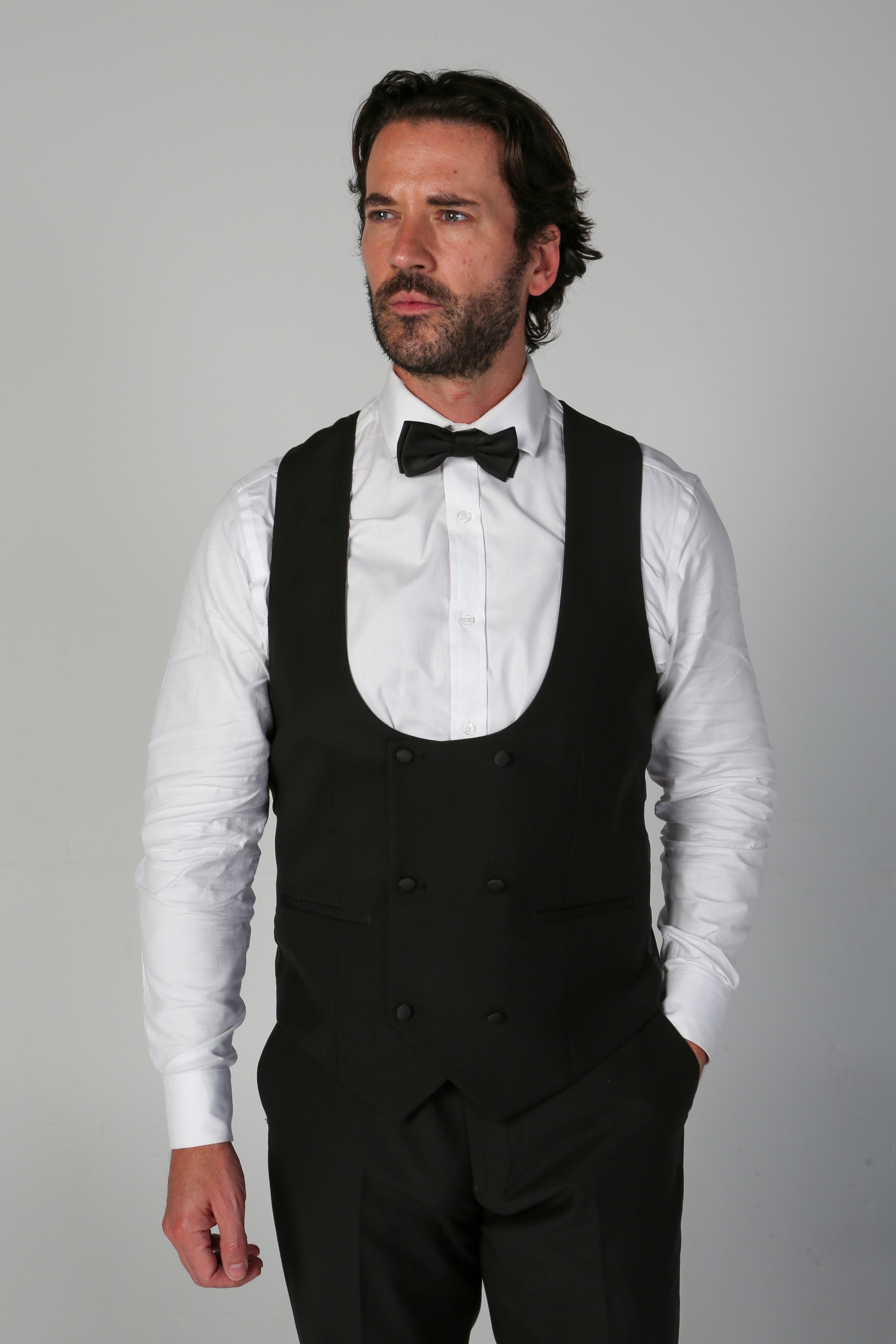 Men's Black Double-breasted Tuxedo Suit Waistcoat - FORD