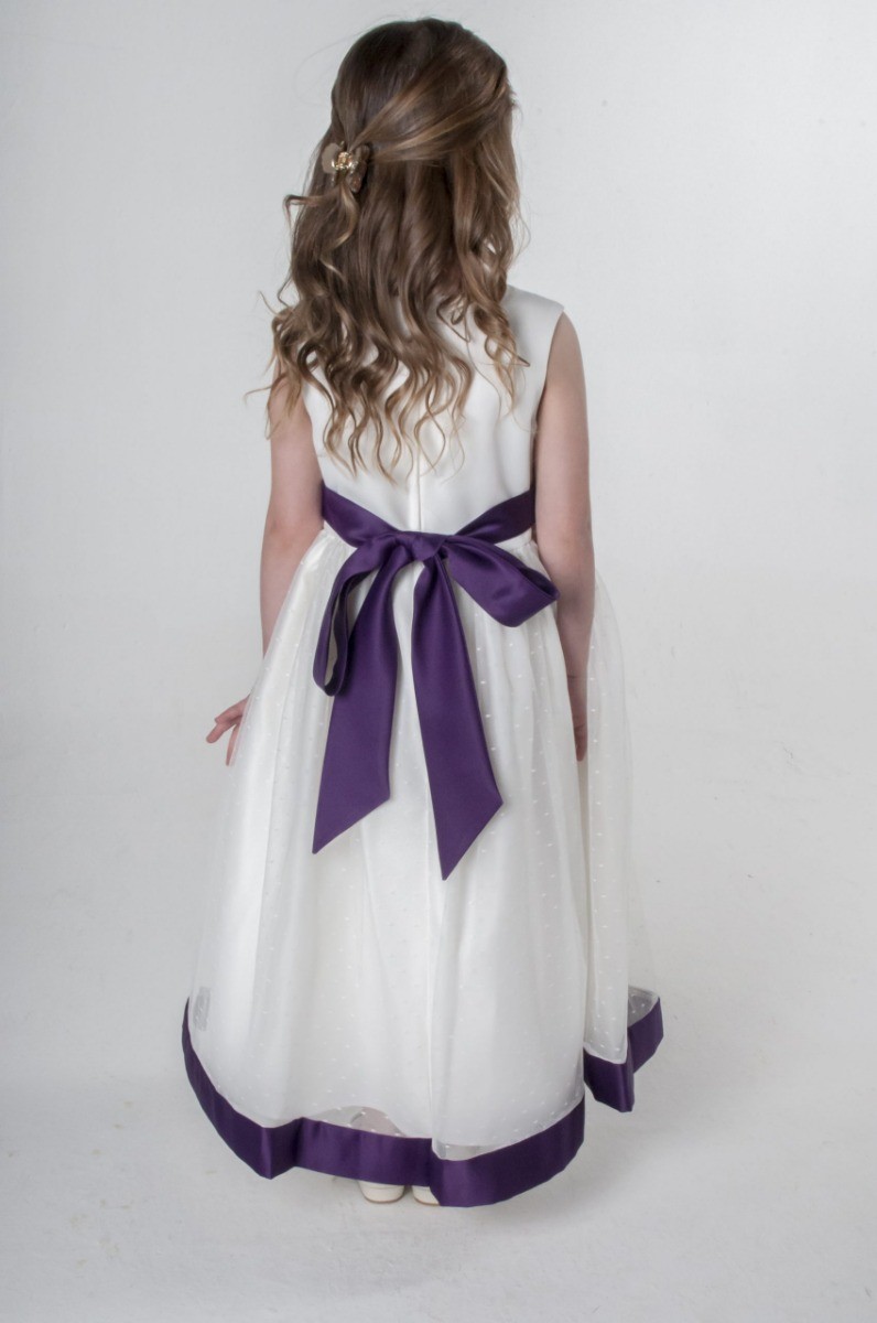Girls Sleeveless Tulle Communion Dress - White - Purple