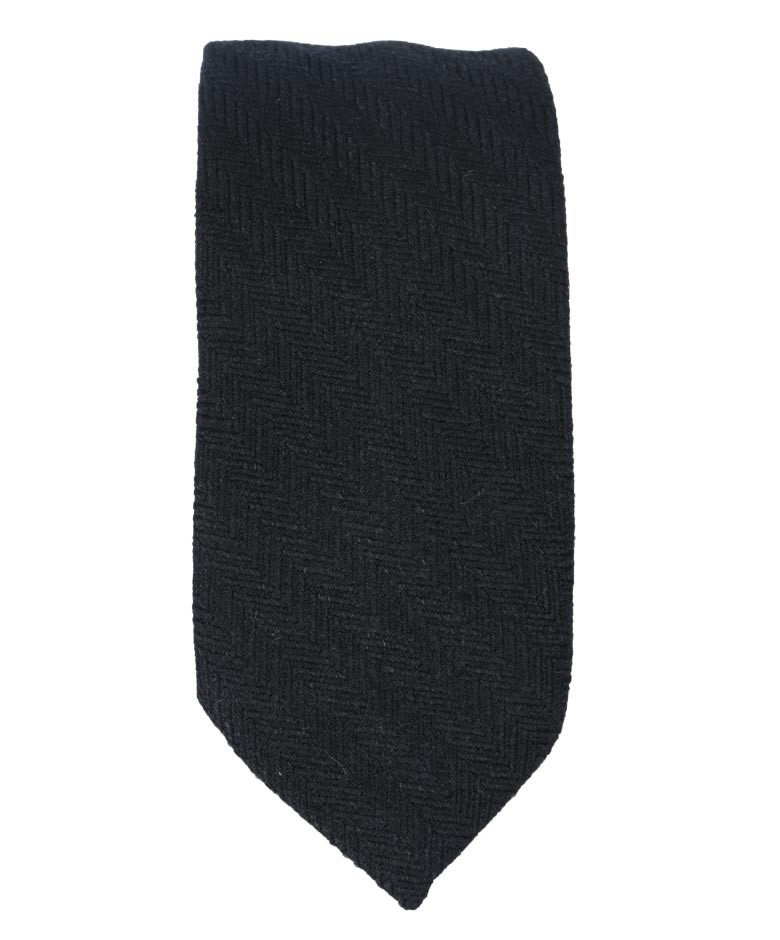 Boys & Men's Herringbone Tweed Tie & Pocket Square Set - Black