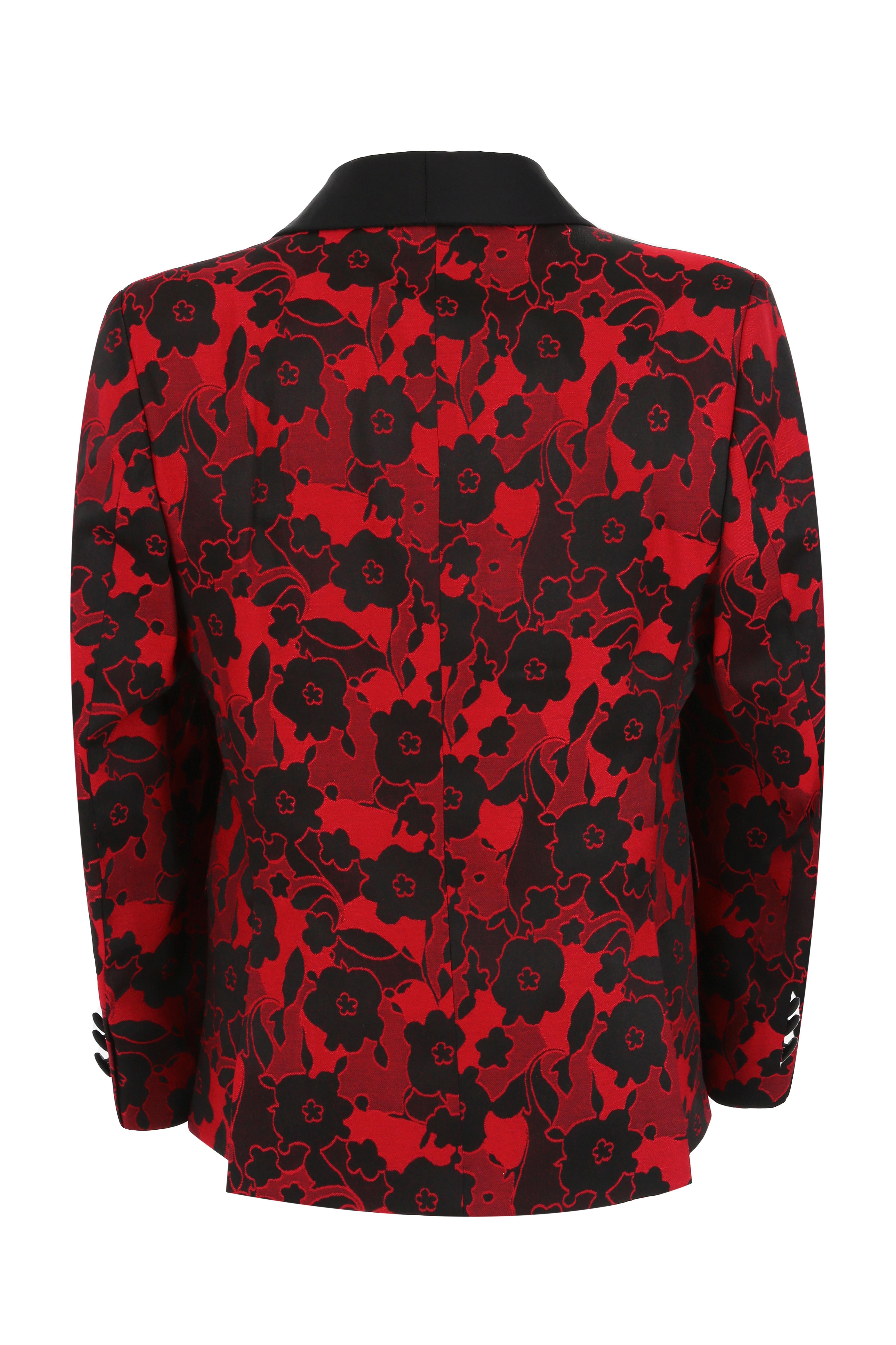 Boys Floral Print Tuxedo Suit - Black - Red
