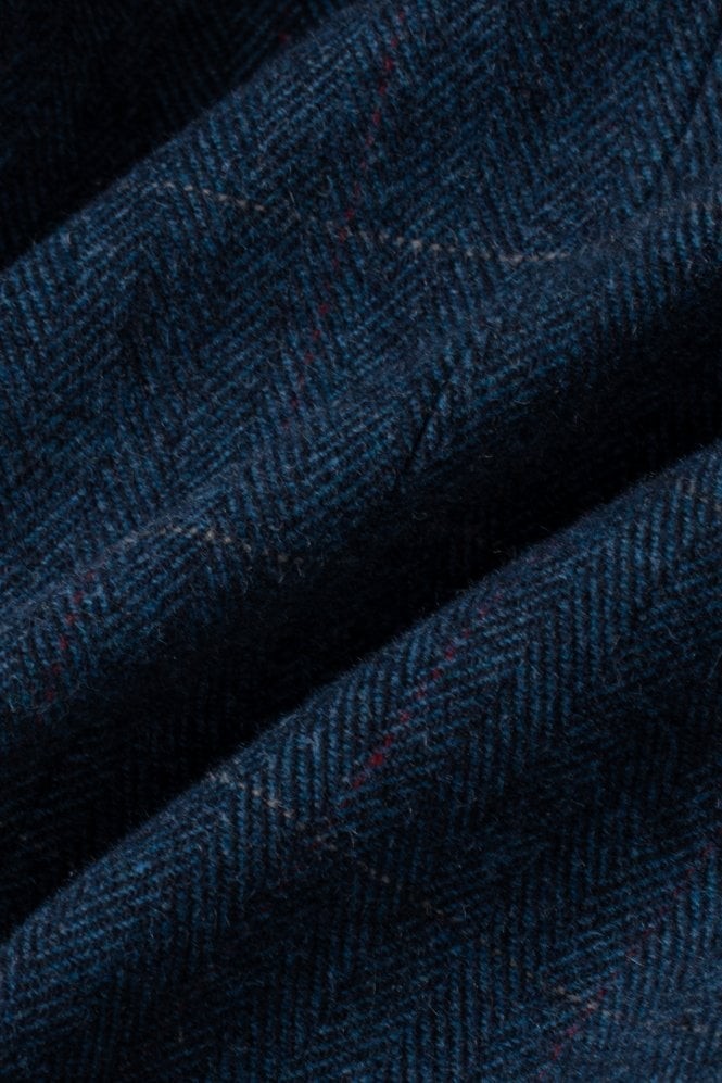 Men's Slim Fit Herringbone Tweed Blue Suit - CARNEGI - Navy Blue