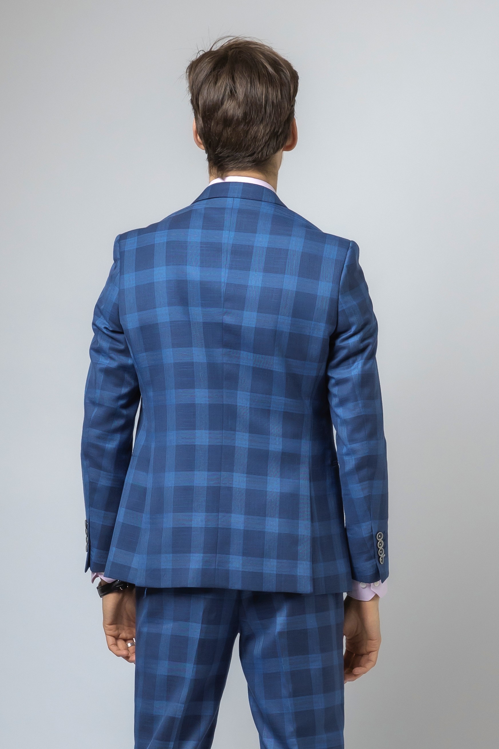 Men's Check Windowpane Retro Blue Suit - Hunter - Dark Blue
