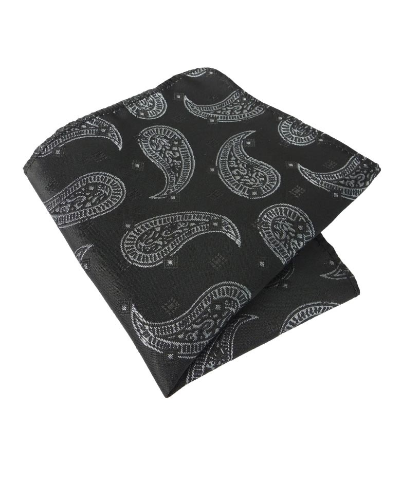 Boys & Men's Paisley Bow Tie and Hanky Set - Black and White