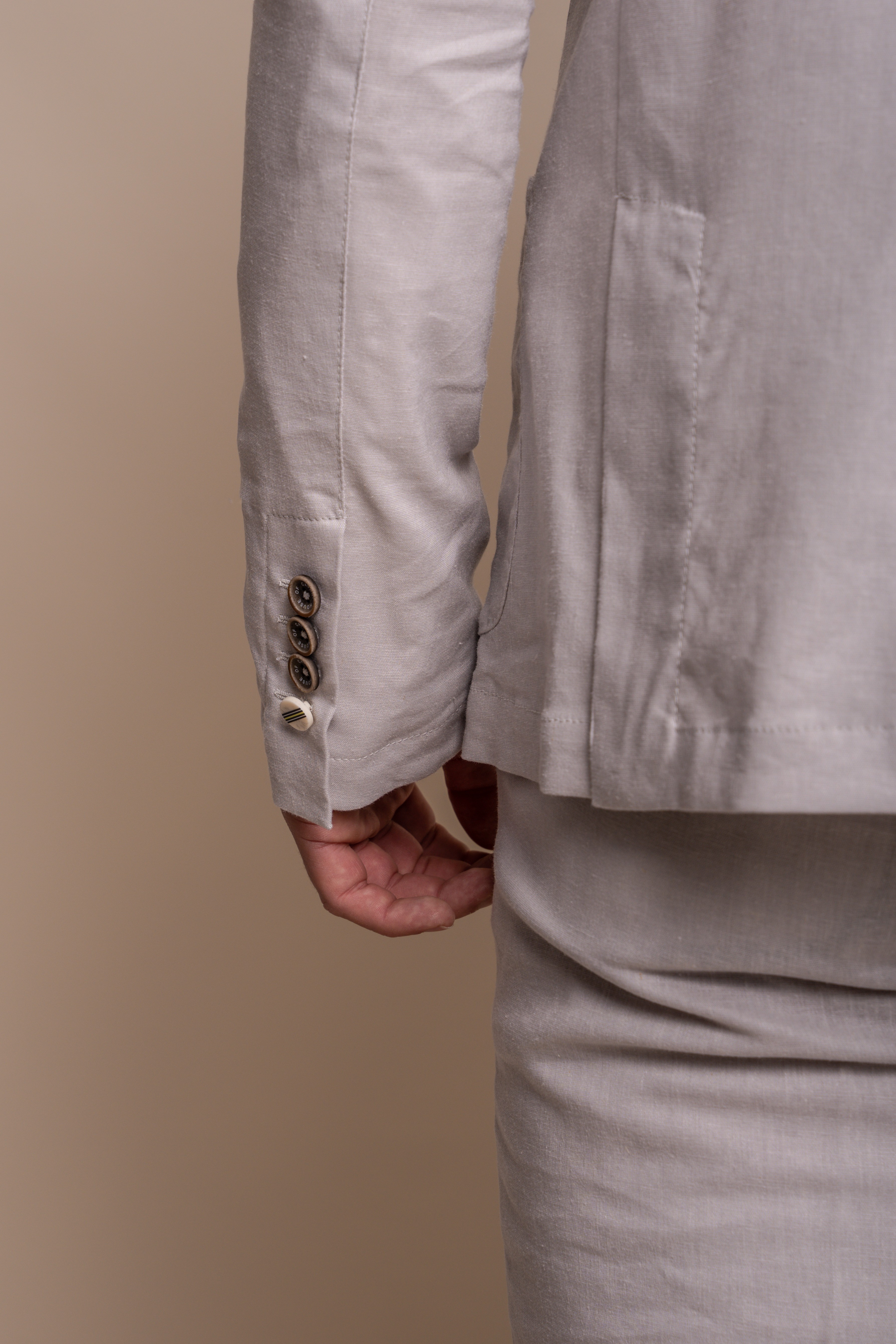 Men's Slim Fit Linen Suit Jacket - ALVARI - Stone