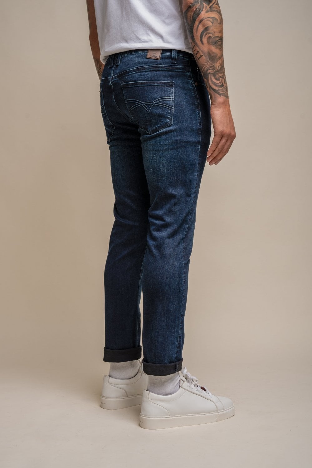 Men's Cotton Slim Fit Stretch Denim Jeans - MILANO - Mid Blue