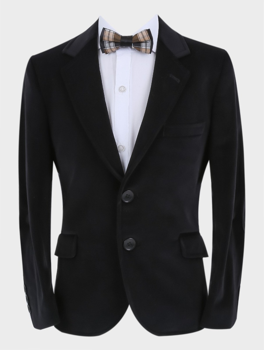 Boys Velvet Slim Fit Formal Blazer with Elbow Patches