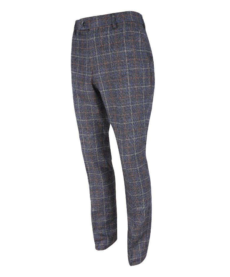 Men's Slim Fit Tweed Check Trousers - BONITA - Blue