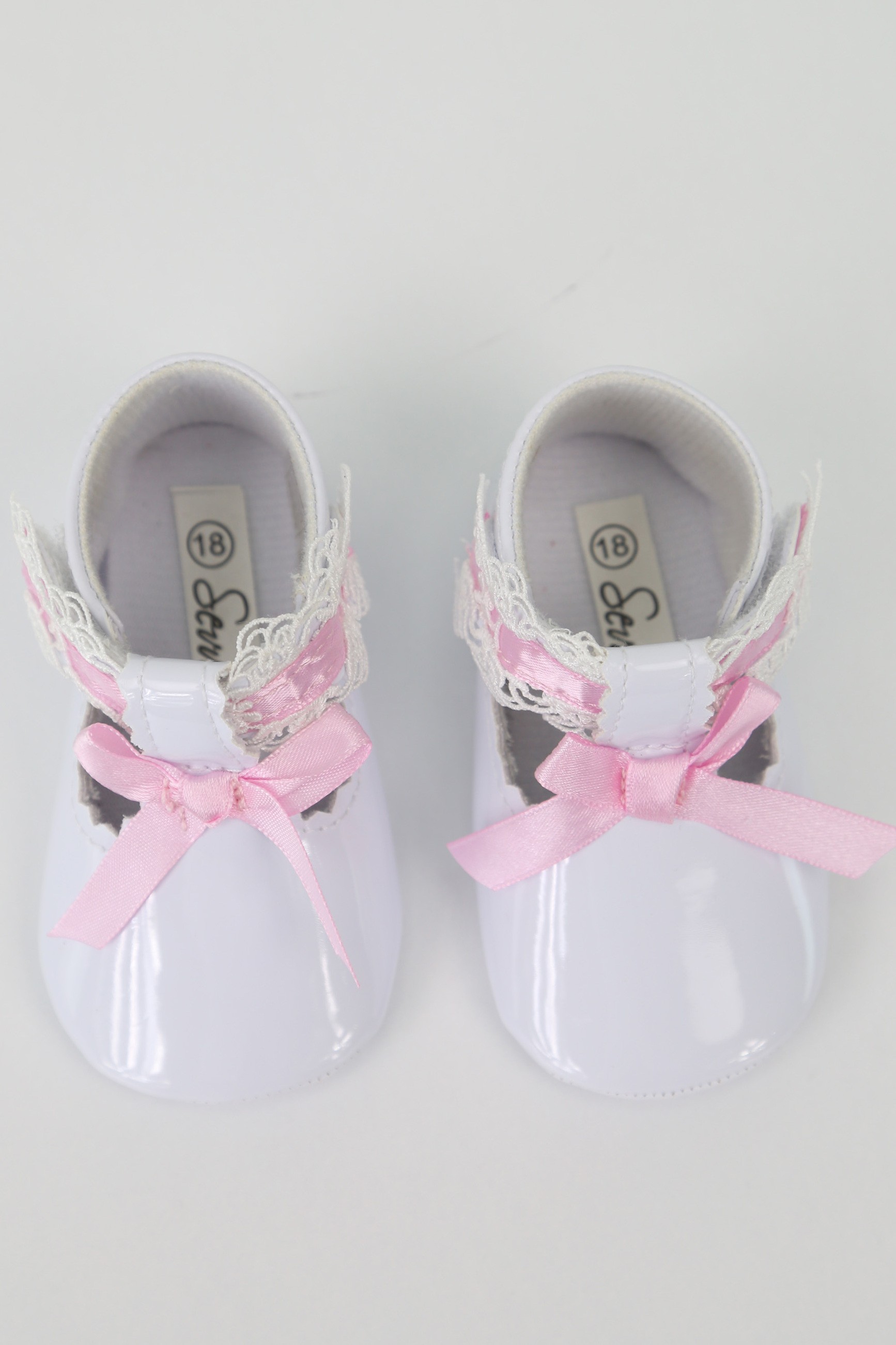 Baby Girls Patent Christening Shoes with Lace Details - VALENTINA