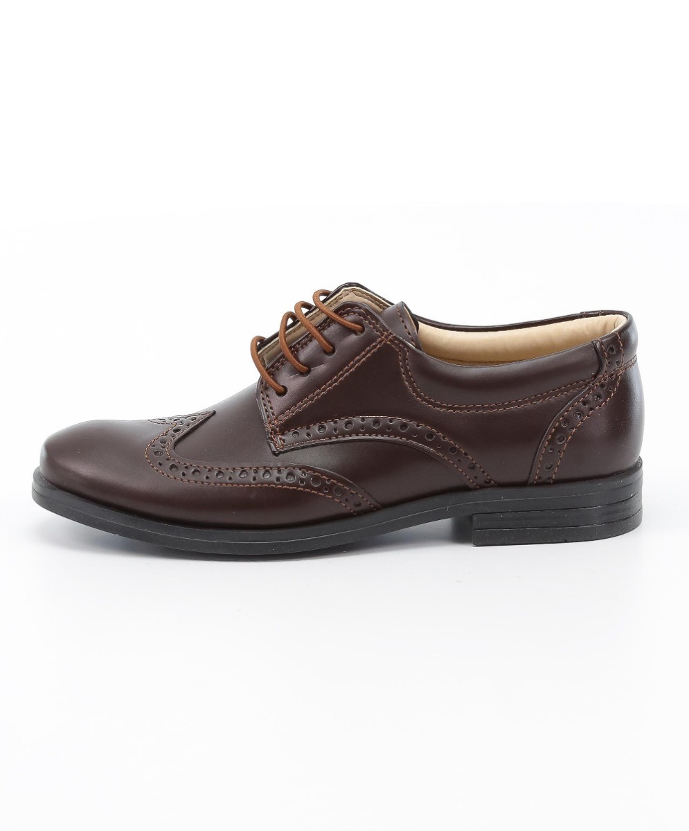 Boys Derby Brogue Lace Up Dress Shoes - Dark Brown