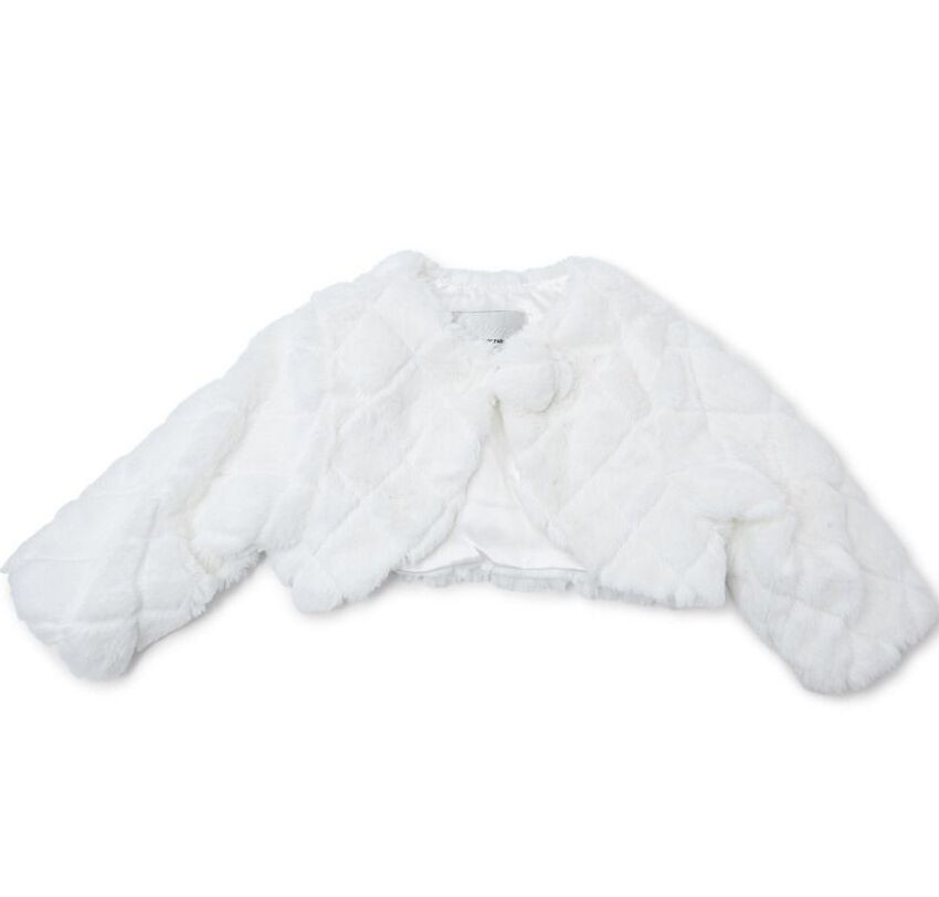 Baby & Girls Quilted Ivory Fur Bolero Jacket - B307A