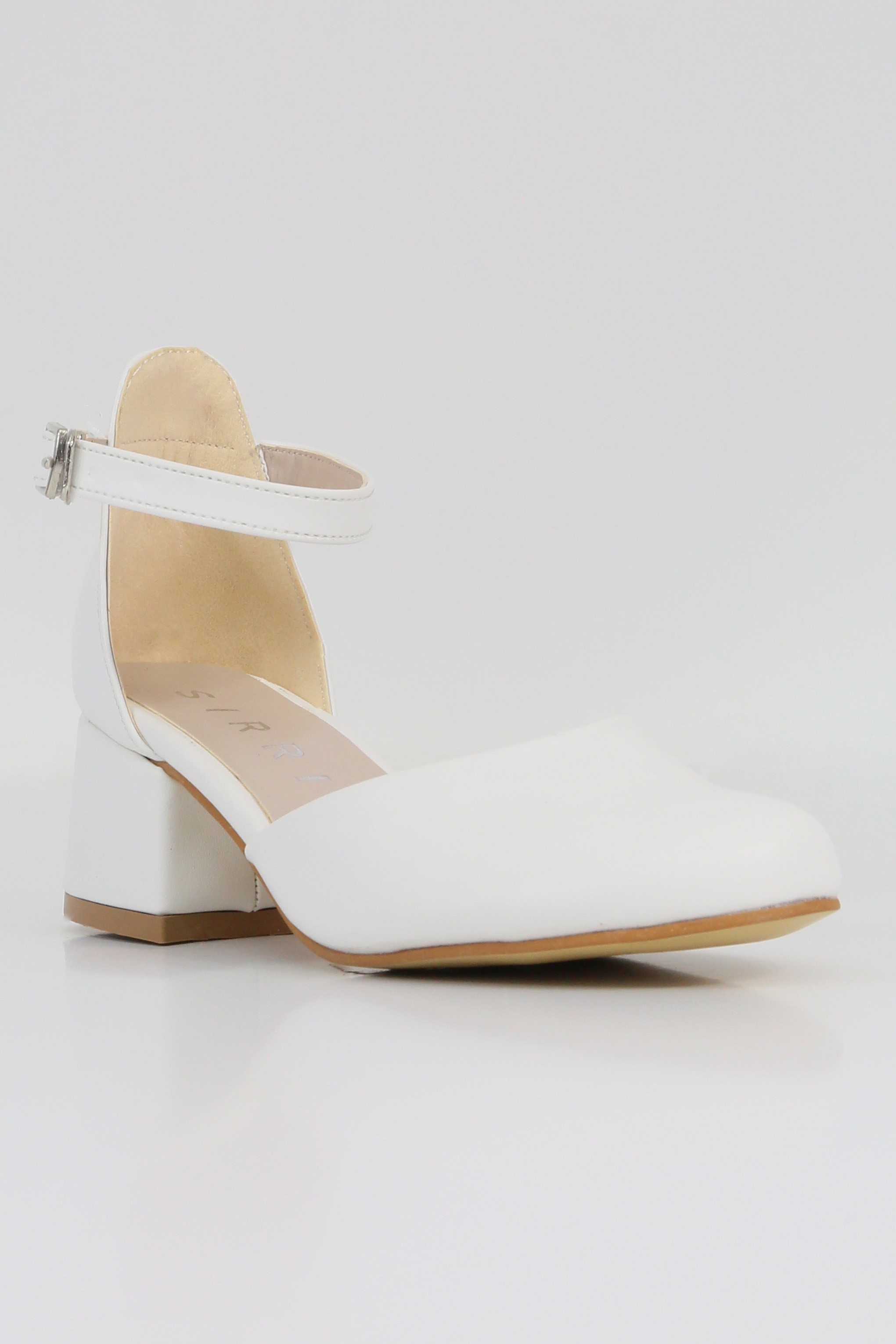 Girls' Ankle Strap White Block Heel Shoes – ELISE