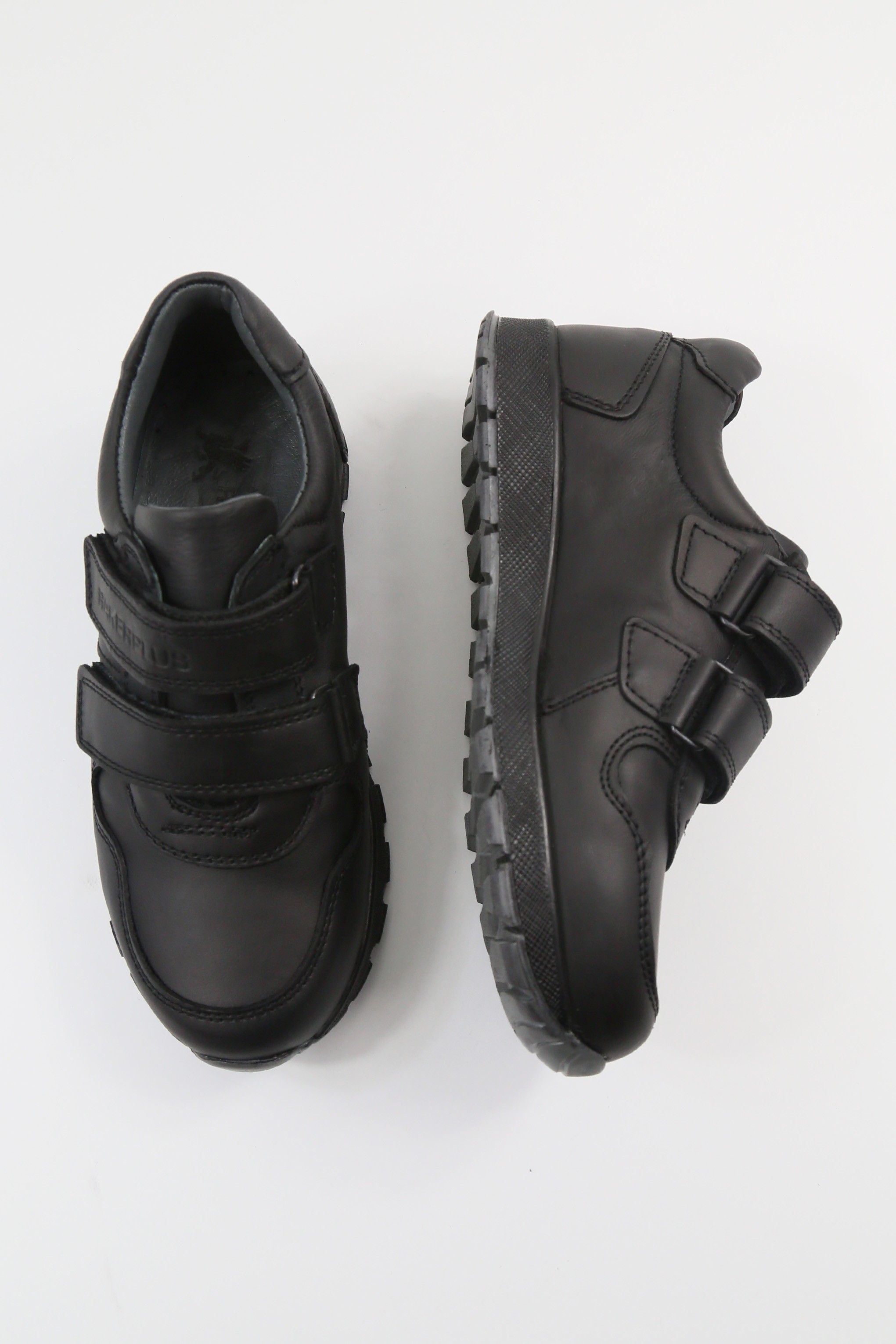 Boys Black Leather Velcro School Trainer Shoes - 3750