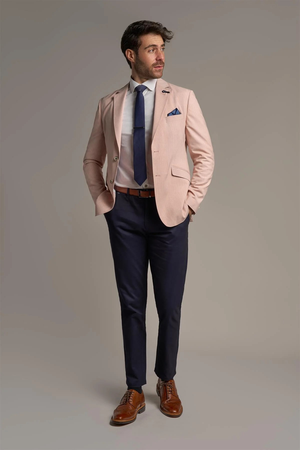 Men’s Slim Fit Pinstripe Pink Blazer- SENAN