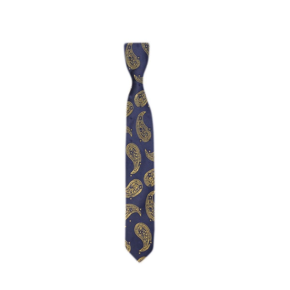 Boys & Men's Paisley Swirls Formal Tie & Hanky Set - Navy Blue - Gold