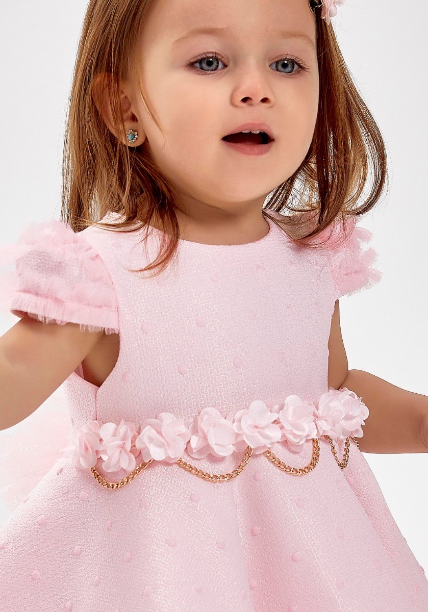 Baby Girls Short Sleeve Polka Dot Pink Dress Set - Light Pink