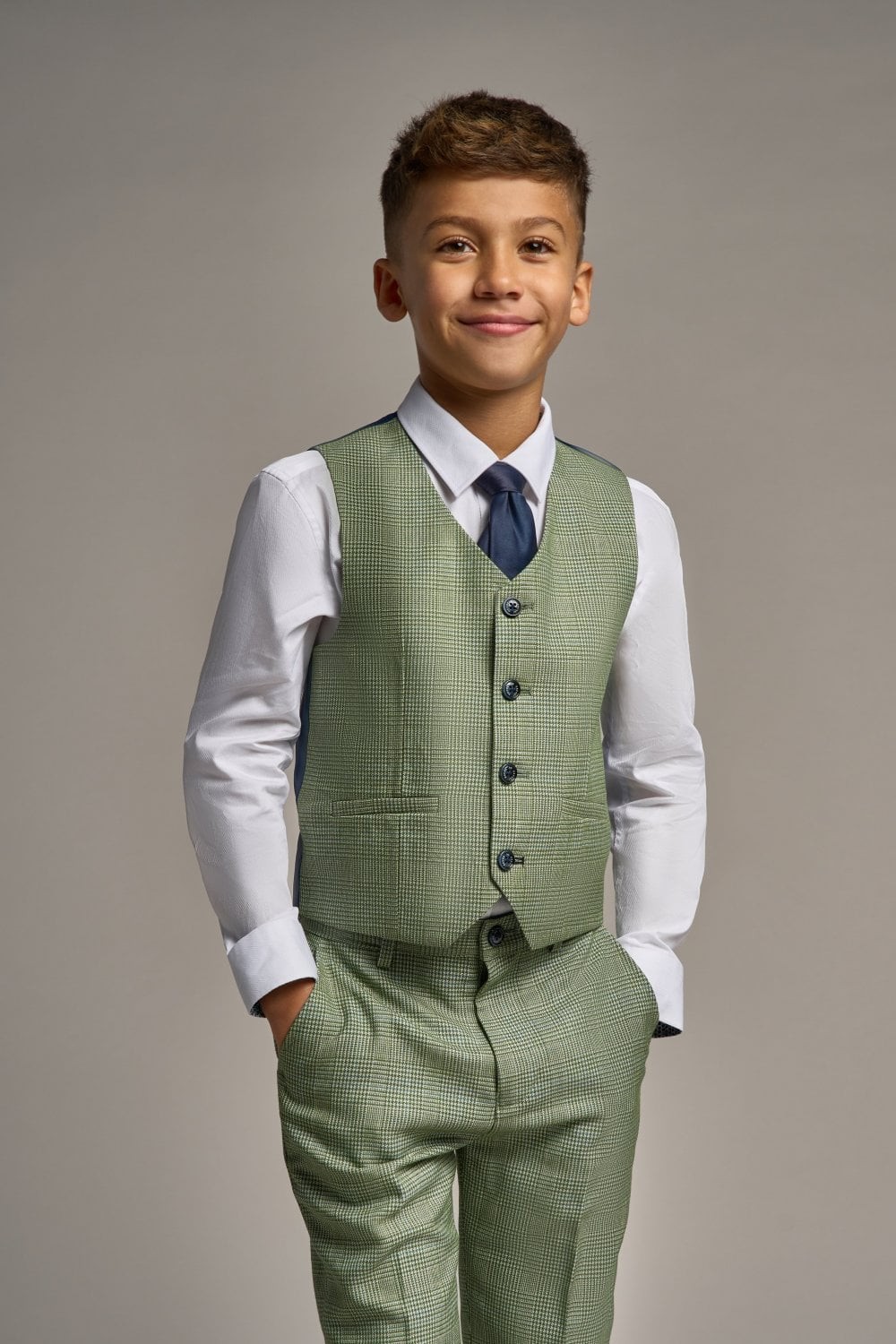 Boys Slim Fit Tweed Check Suit - CARIDI