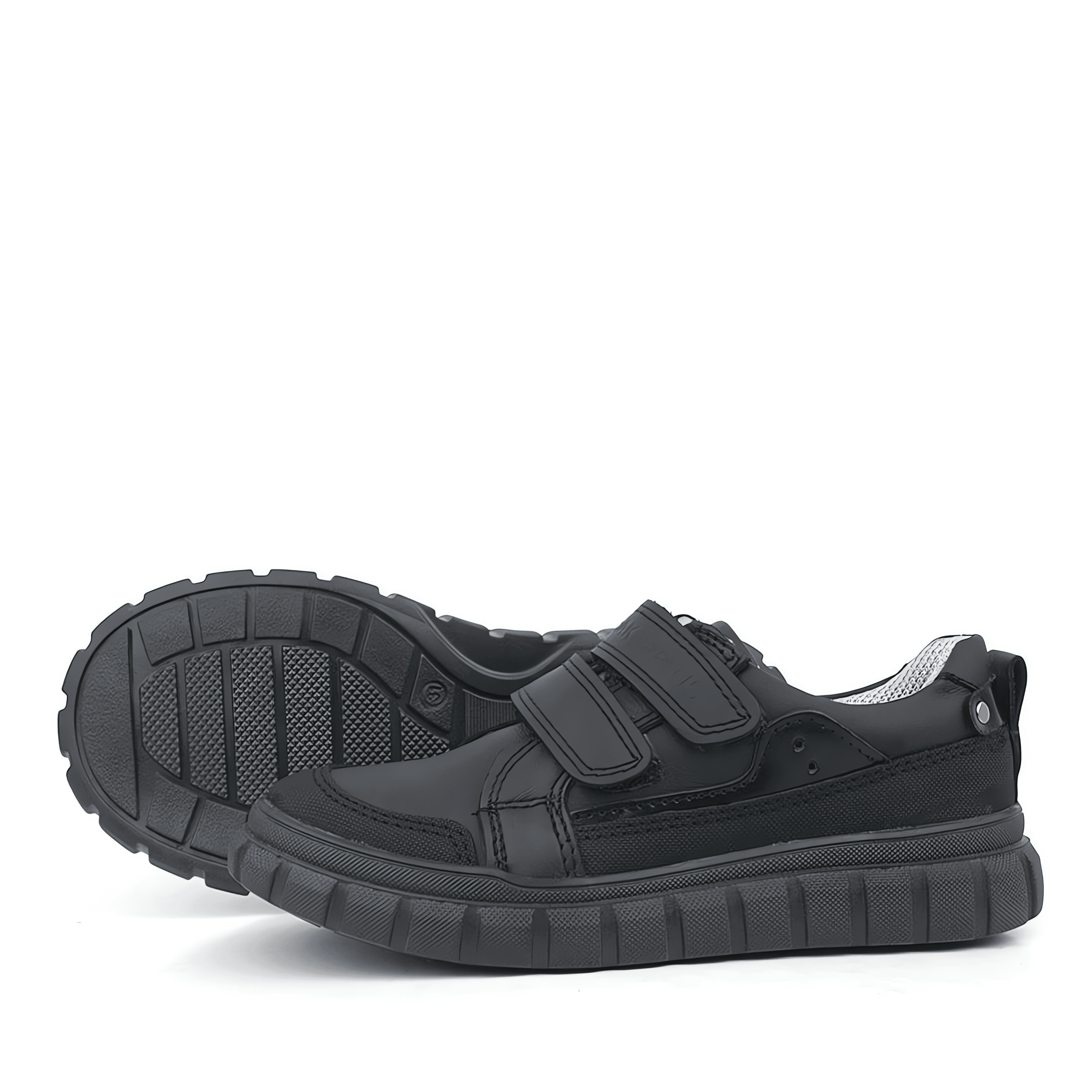 Boys Black Leather Velcro Sporty School Shoes - 4506