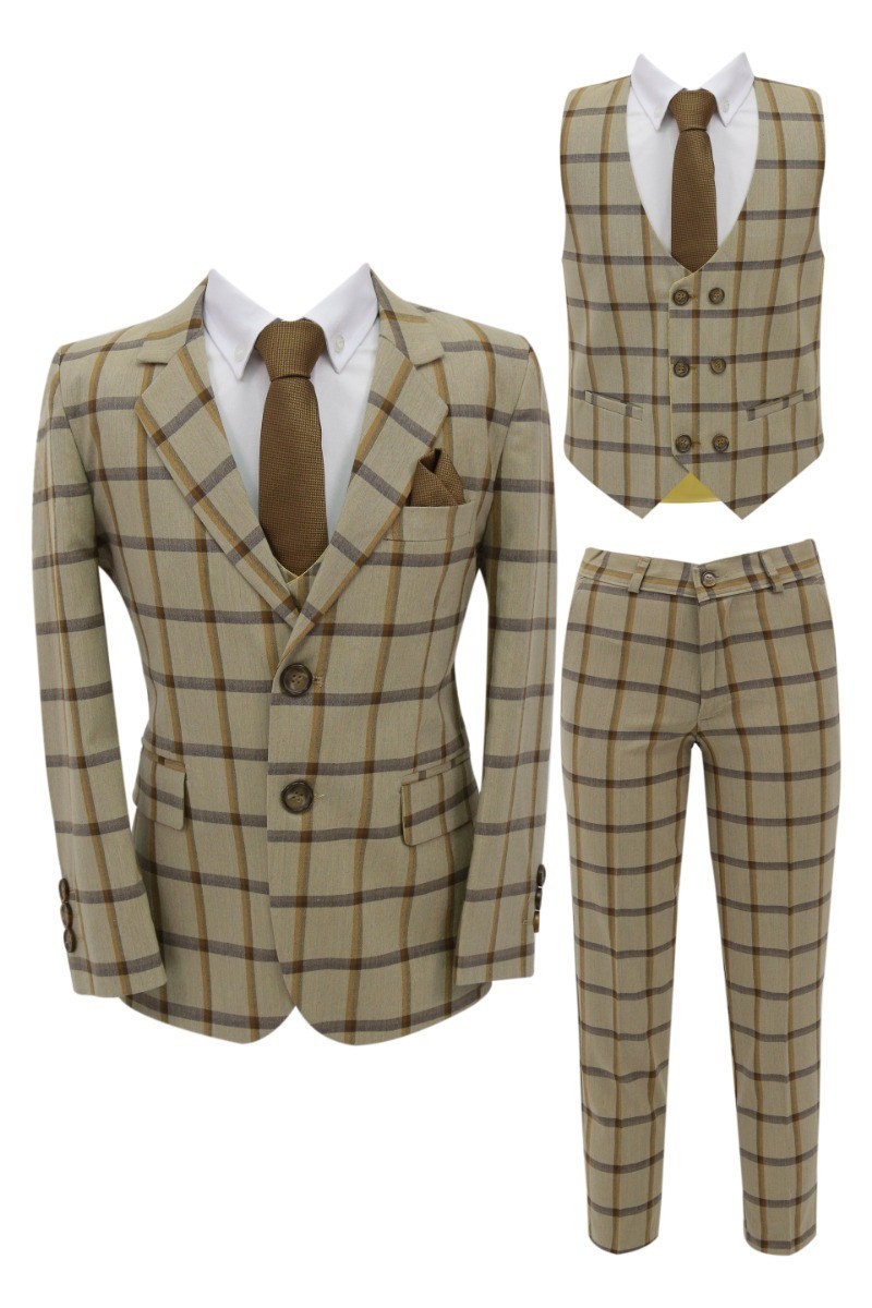 Boys Windowpane Check Suit 7 PC Set