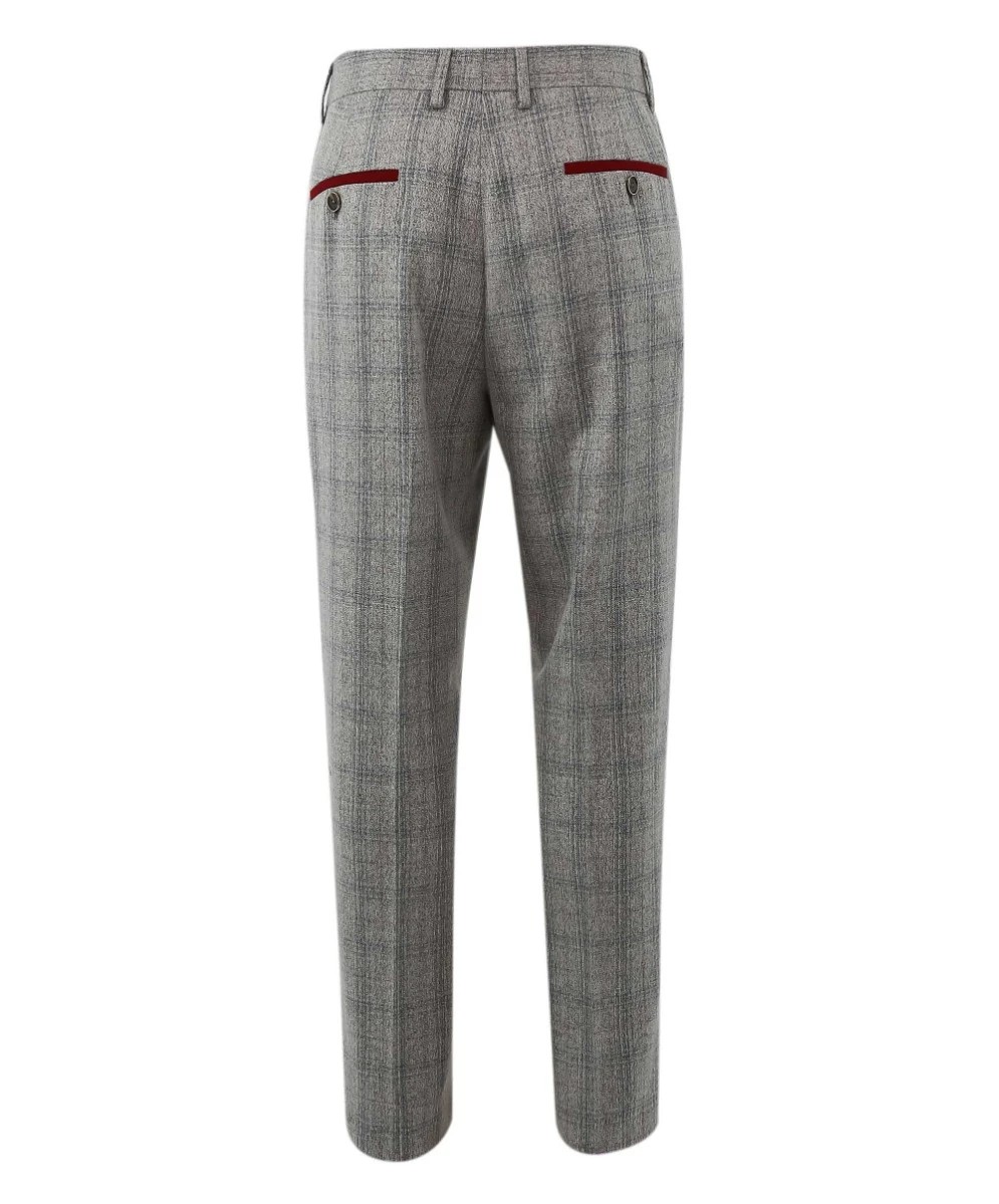 Men's Tweed Check Slim Fit Grey Trousers - ANDREW