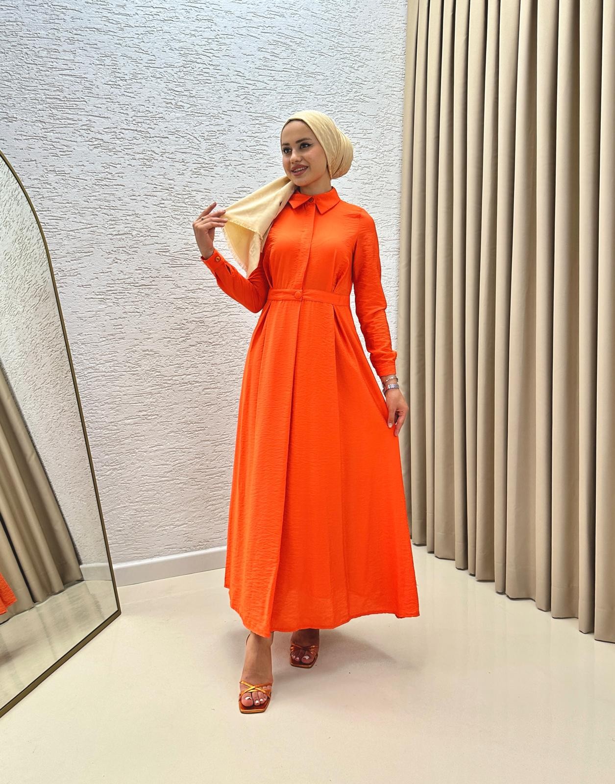 Tensel Kumaş Wape Elbise Orange ELB7