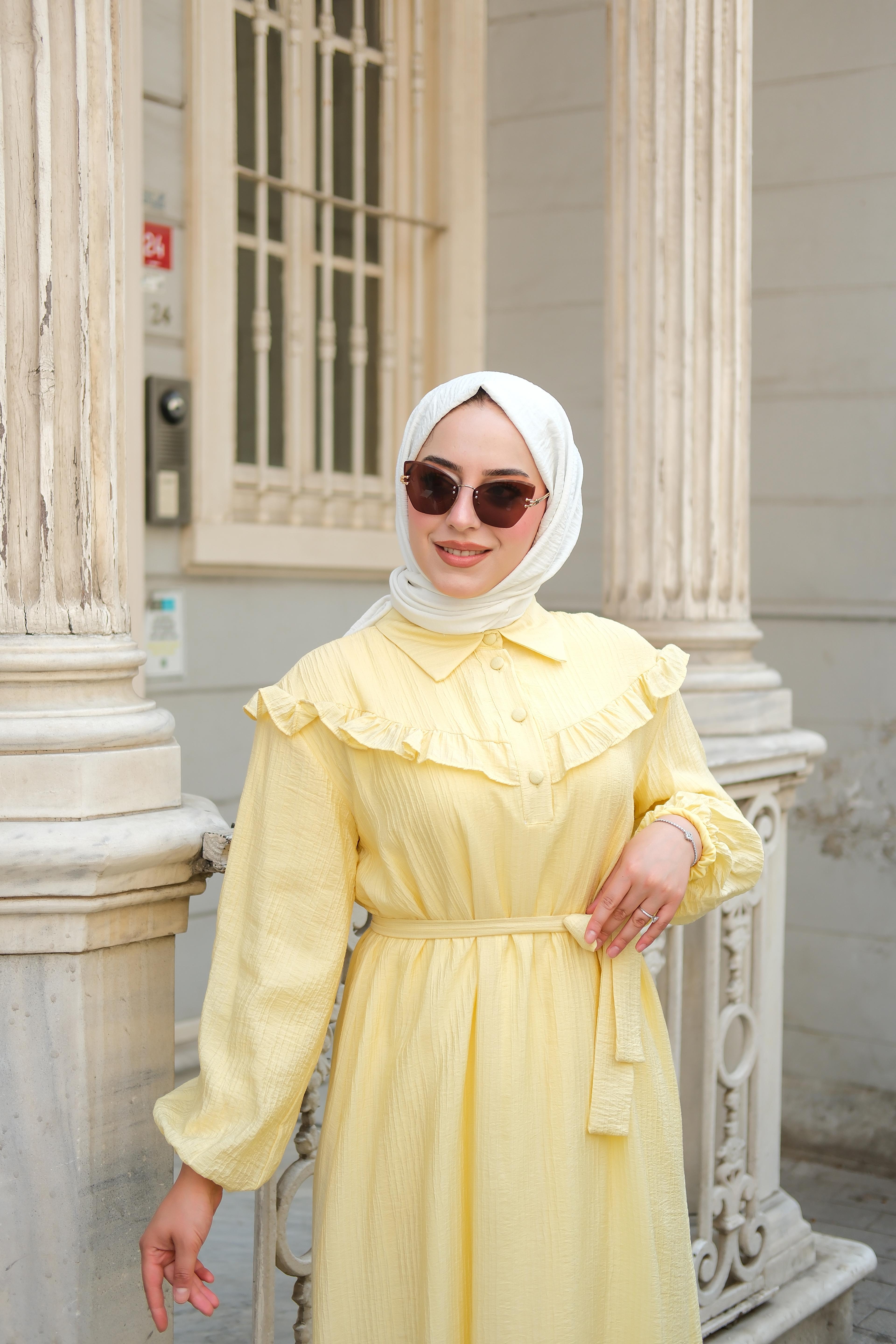 Slayn Detay Elbise Sarı ELB78